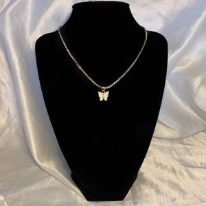 Stoned Beige Butterfly Necklace